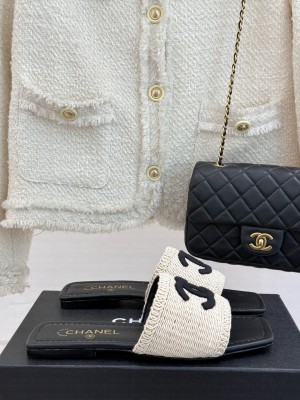 Chanel knit flat mules CC logo black 2025