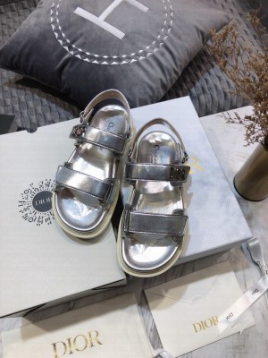 Dior DiorAct Calfskin Flat Strap Sandals Silver 2021 Collection 