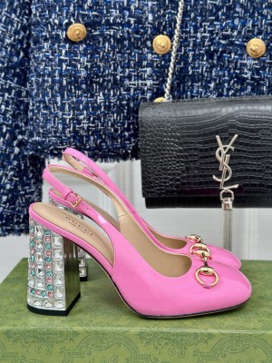 Gucci Horsebit 9.5cm Multi-sized crystal heel 795984 Slingback Pump 2024 Pink