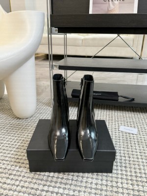 Saint Laurent With A Square Pointed Toe Block Heel Ankle Boots 2024