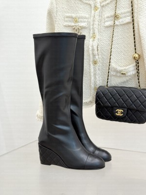 Chanel Wedge heel stretch boots over-the-knee boots 6.5cm Black G46563