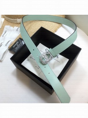 Chanel Leather Belt 30mm with Framed Crystal CC Buckle Green  2021 Collection
