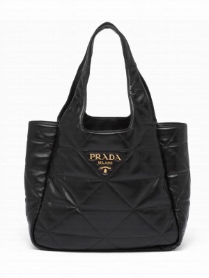 Prada Medium Nappa-leather Tote Bag With Topstitching 1BG450 Black