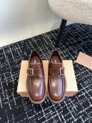 Miu Miu Leather brogue Loafer Dark Brown