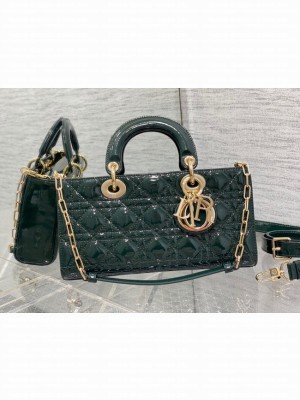 MEDIUM LADY D-JOY BAG Patent Cannage Calfskin M0540ON blackish green