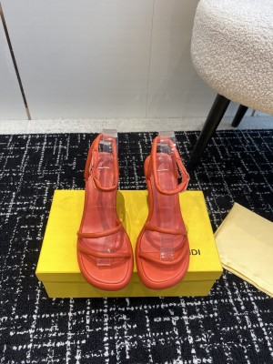 Fendi Women's Orange Baguette Ff Leather Sandal