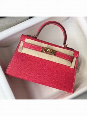 Hermes Mini Kelly II Handbag in Original Epsom Leather Rosy (Gold Hardware) Collection