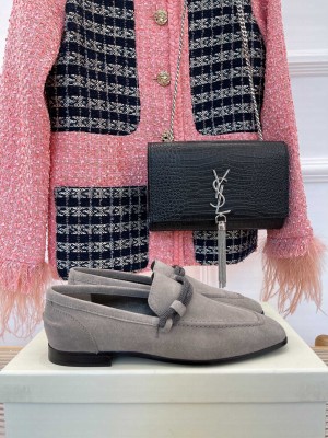 BRUNELLO CUCINELLI Embellished suede loafers Gray