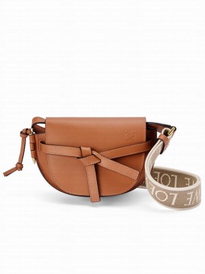 Loewe Mini Gate Dual Bag In Soft Calfskin And Jacquard Coffee