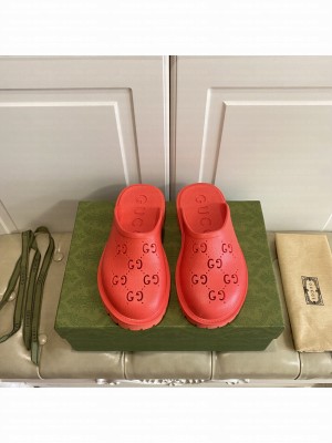 Gucci Unisex Perforated GG Rubber Mules 3cm Red 2022 Collection