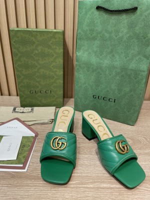 Gucci Double G Chevron Matelassé leather 5.5cm ‎Slide Sandals 2022 Collection,Green