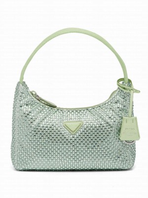 Prada Satin Mini-bag With Artificial Crystals Green