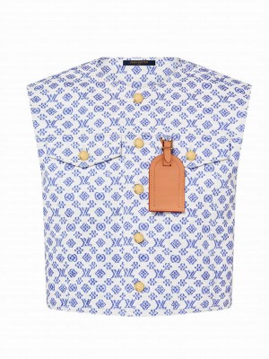 Louis Vuitton Women's Sleeveless Blurry Monogram Jacket Blue