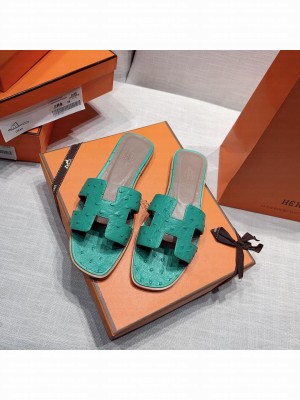Hermes Oran Flat slippers with Ostrich Leather 084 2021 Collection