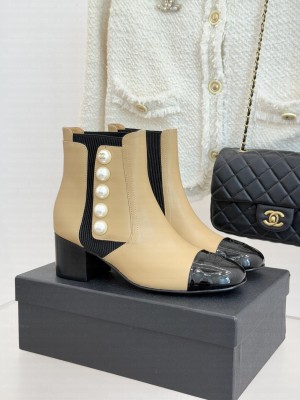 Chanel 8cm leather & Knitted Ankle Boot Black