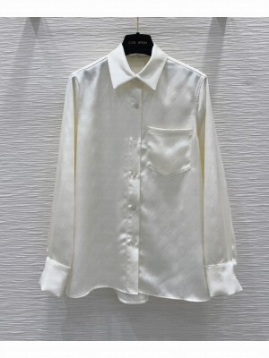 Louis Vuitton Women's Monogram Pattern Silk Shirt Cream