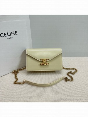 Celine WALLET ON CHAIN MARGO IN SHINY CALFSKIN 10L033 LIGHT YELLOW