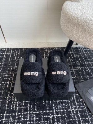 Alexander Wang Wool 5cm Platform Slides Black Sandal 