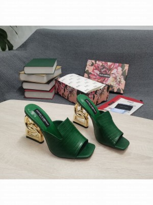 DOLCE & GABBANA Heel 10.5CM LIZARD LEATHER GREEN MULE 2022