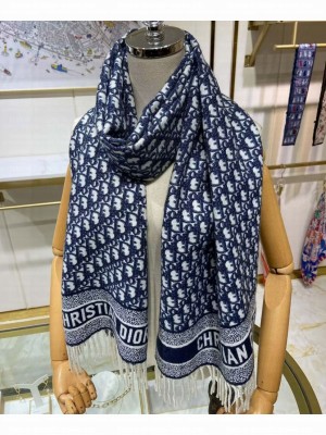 Christian Dior Women s Oblique Motif Long Scarf Blue