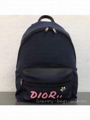 Dior Nylon Bee DIOR X KAWS Rider Backpack Bag Blue with Pink Logo 2019