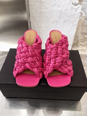 Botteg Veneta BOARD Pink Lambskin Woven 90mm Heel Slide Sandals 2020