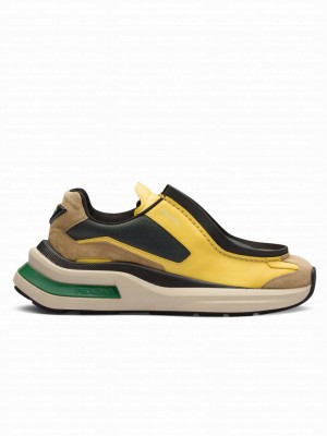 Prada Unisex Systeme Brushed Leather Sneakers With Bike Fabric And Suede Elements Yellow