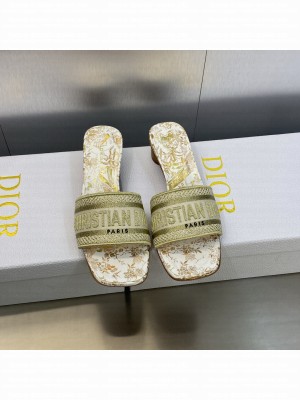Dior Dway Heeled Slide Sandals 4cm in Cotton Embroidered 2023 Collection 025