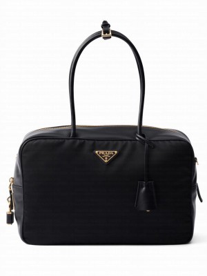 Prada Large Re-Nylon And Leather Top-handle Bag With Padlock 1BB131 Black