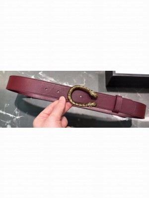 Gucci Width 3.5cm Leather Belt Burgundy with Dionysus Buckle