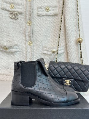 Chanel Quilting Calfskin Buckle Ankle Boots 2023 Black