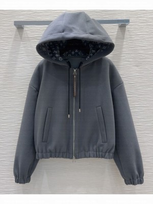 Louis Vuitton Women's Monogram Accent Knit Hoodie Gray