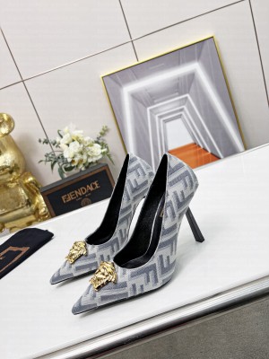 Versace x Fendi 11cm Fendace FF Fabric Pumps Gray 2022 Collection