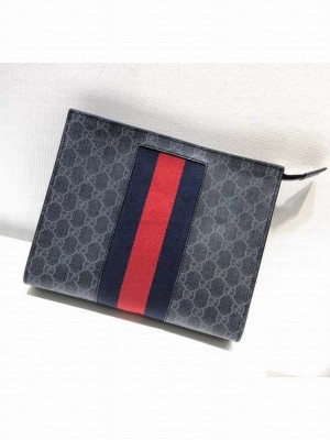 Gucci Men's GG Supreme Web Pouch 475316 Black/Grey 2018