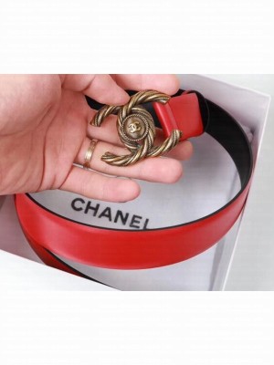 Chanel Width 3cm Braided CC Logo Buckle Leather Belt Red