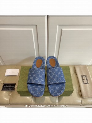 GUCCI Women's platform slide sandal 623212 Denim 2021 Collection