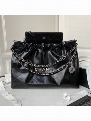 Chanel 22 handbag AS4486 2024 Cruise Shiny Calfskin & Silver-Tone Metal Black