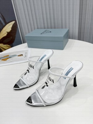 Prada 10cm TPU Mules Transparent Slides 2022 Collection White
