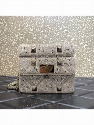 VALENTINO GARAVANI small Roman Stud soft sheep leather chain shoulder bag 2288 white