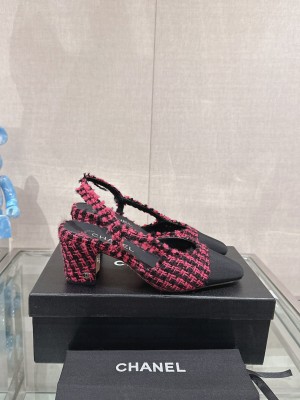 Chanel Slingbacks Tweed 6.5cm Pumps Pink 
