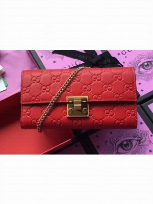 Gucci Padlock GG Signature Leather Continental Chain Wallet 453506 Red