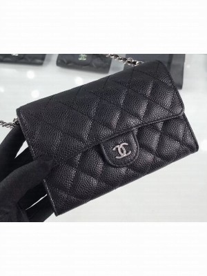 Chanel Grained Leather Classic Clutch with Chain Bag A84512 Black/Silver
