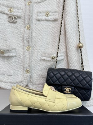 Chanel Patent Calfskin & Quilted Lambskin Loafers Yellow 2023 025
