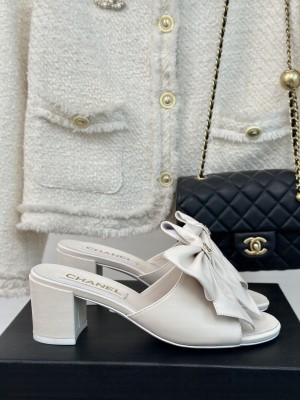 Chanel Lambskin 6cm Bow Mule White 2024