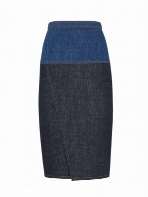Fendi Women's Two-tone Denim Skirt Dark Blue