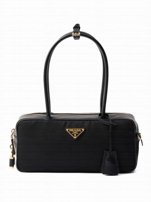 Prada Re-Nylon And Leather Small Top-handle Bag With Padlock 1BB133 Black