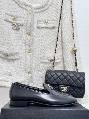 Chanel Calfskin With CC Pearl Loafers Black 2023 027