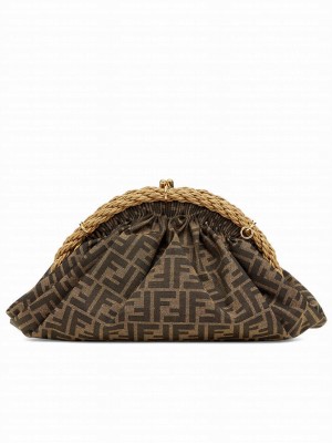 Fendi Brown FF Fabric Pochette Coffee