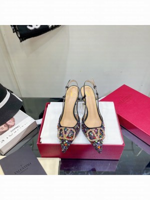 Valentino VLogo Slingback Pumps 8cm With Multicolor Crytal 2022 Collection