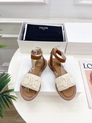 CELINE LYMPIA SANDAL IN TRIOMPHE MACCRAMÉ COTTON & CALFSKIN WHITE